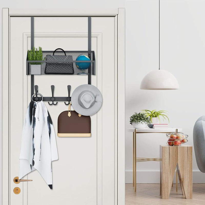 Kaiferty Over The Door Hooks Organizer, Coat Rack Over The Door Storage Hanger Towel Rack, Back of Door Storage Organizer for Bathroom,Bedroom,Kitchen,Office (Black, 2-Tier) - Image 3